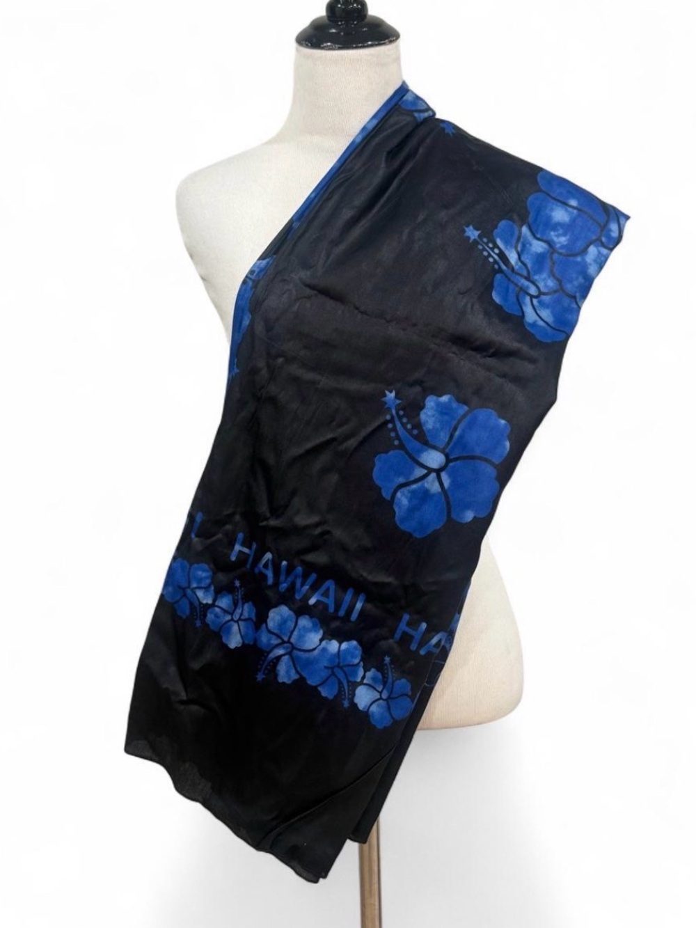 Hawaii Floral Satin Sarong Wrap - Black & Blue